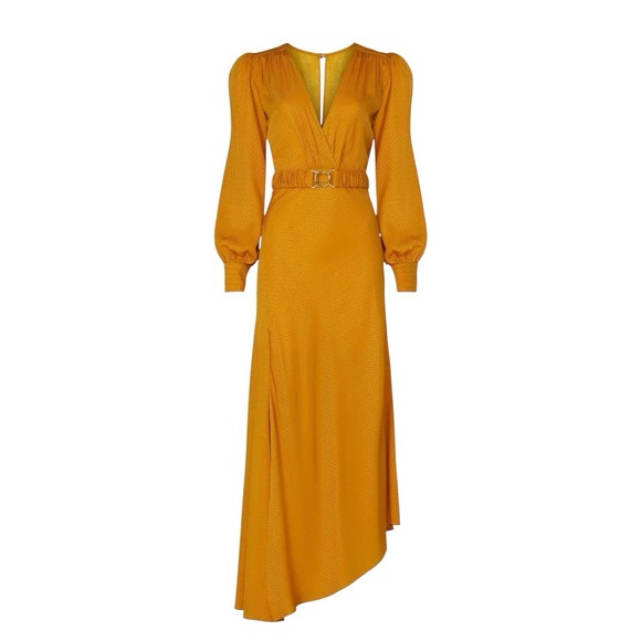 Ronny Kobo Long Sleeve Silk Maxi Dress Size Medium Golden Yellow - Picture 1 of 16